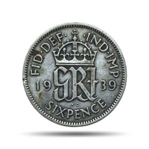 6 Pence George VI 1939 (1st Coinage) 2.83 gms Silver Foreign Coin, United Kingdom, Collectible.
