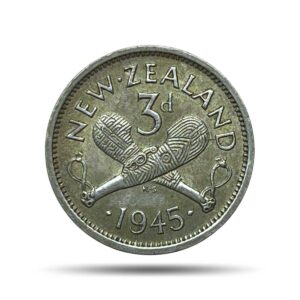 3 Pence George VI 1945 (1st Type) Royal Mint (Tower Hill) Silver Foreign Coin, New Zeland, XF.