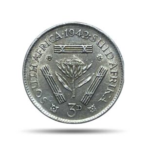 3 Pence George VI 1942 (Rex Imperator) Pretoria Mint Silver Foreign Coin, South Africa, Collectible.