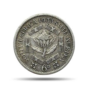 6 Pence George V 1933 (SUID-AFRIKA 6D) Pretoria Mint Silver Foreign Coin, South Africa, Collectible.