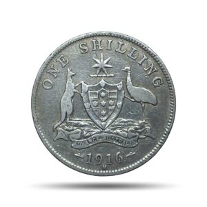 1 Shilling George V 1916 CE Royal Mint, Melbourne Silver Coin, Australia, Collectible.