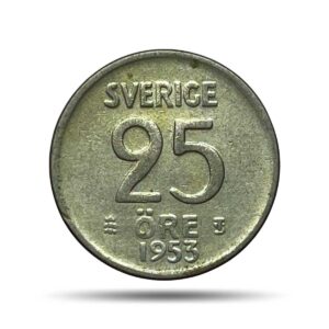 25 Ore Gustaf VI Adolf 1953 CE Kungliga Myntet - Mint Silver Coin, Sweden, XF.