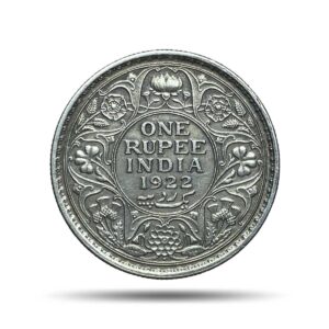 Rare One Rupee George V 1922 CE (Key Date) Bombay Mint Silver coin, British India Uniform Coinage, AUNC.