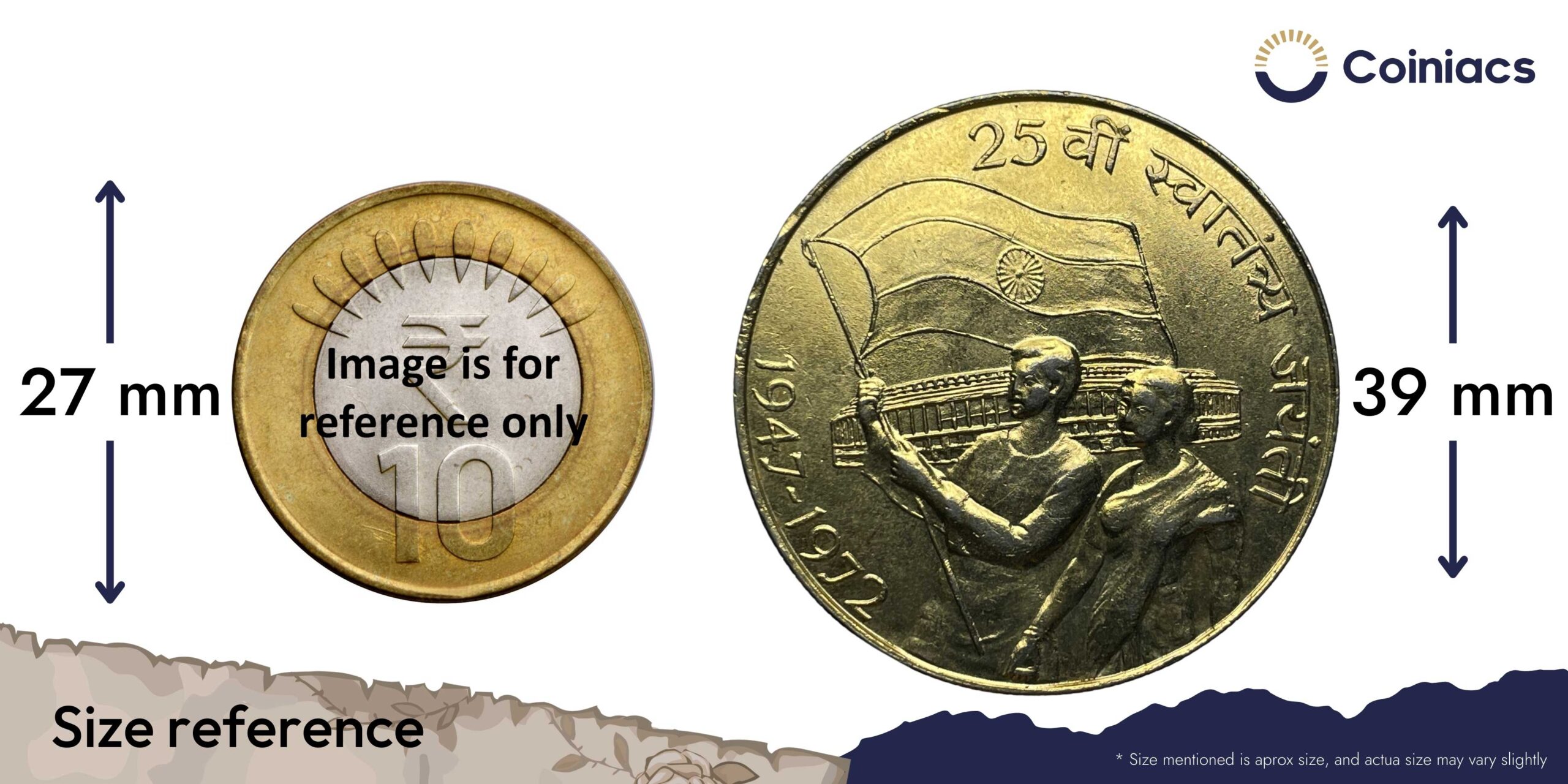 Scarce 10 Rupees 25th Anniversary of Independence 1972 Commemorative 22.5 gms Silver Coin, Republic India Decimal Series, Collectible. (Gold Plated) - Image 4