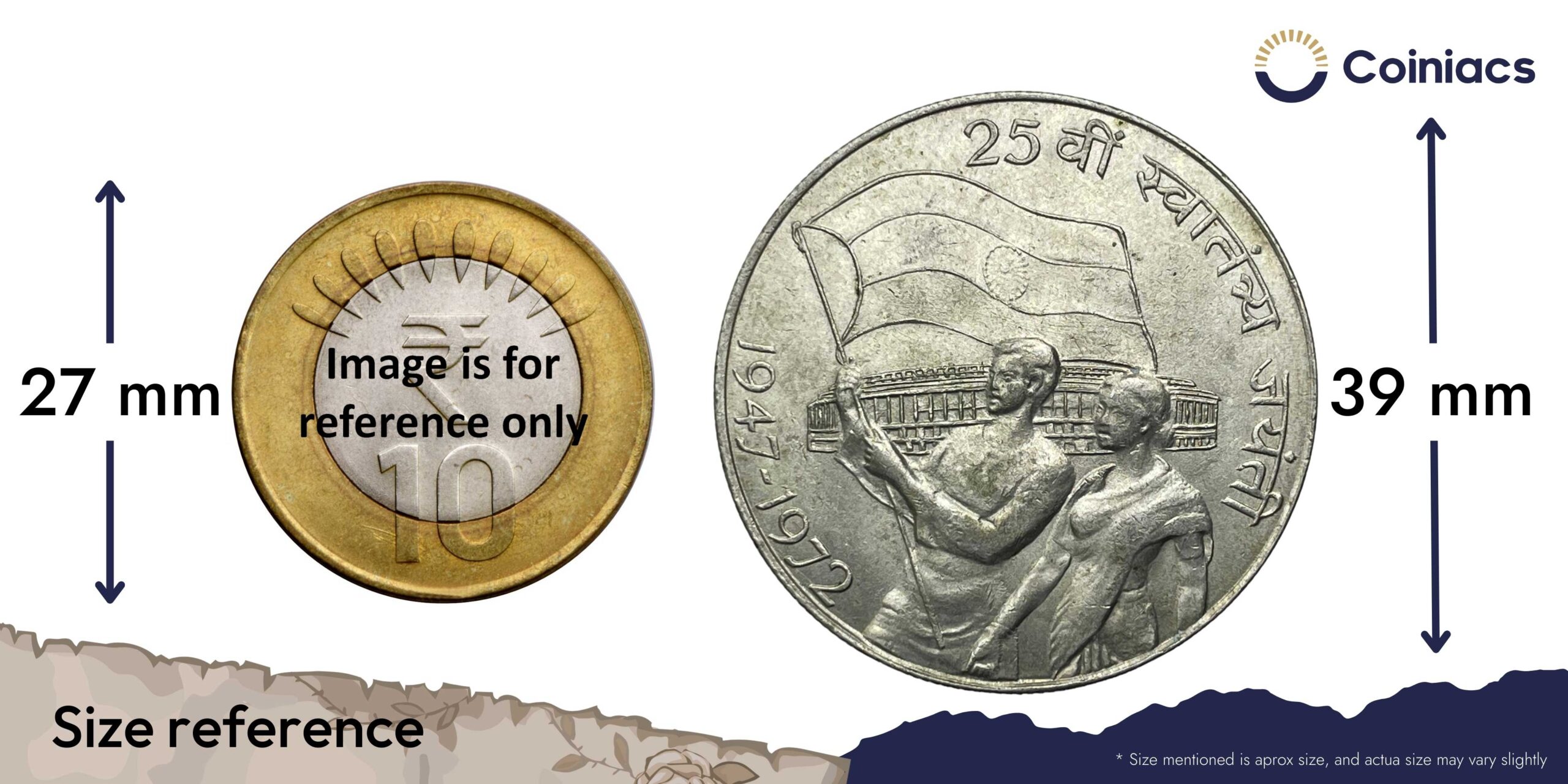 Scarce 10 Rupees 25th Anniversary of Independence 1972 Commemorative 22.5 grams Silver Coin, Republic India Decimal Series, XF. - Image 4