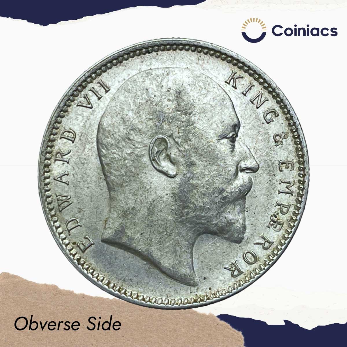 One Rupee Edward VII King & Emperor 1905 CE Calcutta Mint Silver Coin, British India Uniform Coinage, UNC. - Image 2