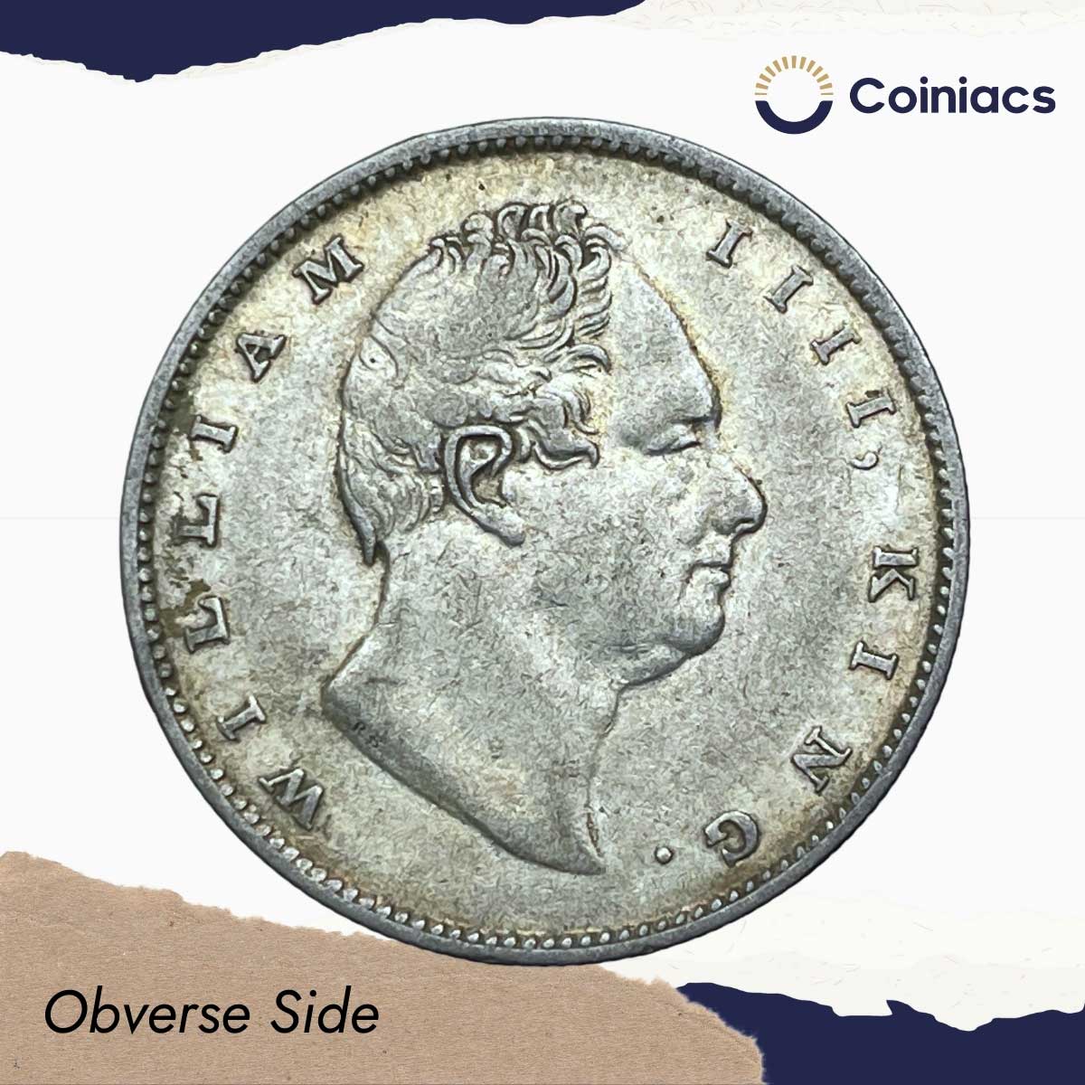 Rare One Rupee William IIII 1835 R. S. Incuse Calcutta Mint (Obv-B, Rev-II) Silver Coin, British India Uniform Coinage, Collectible. - Image 2