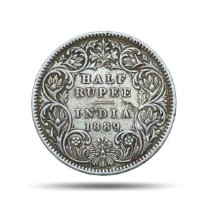 Scarce Half Rupee Victoria Empress 1889 C incused Calcutta Mint (Obv A, Rev I) Silver Coin, British India Uniform Coinage, Collectible.