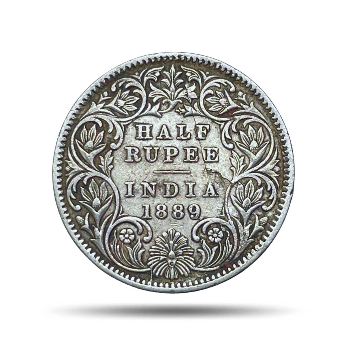 Scarce Half Rupee Victoria Empress 1889 C incused Calcutta Mint (Obv A, Rev I) Silver Coin, British India Uniform Coinage, Collectible.