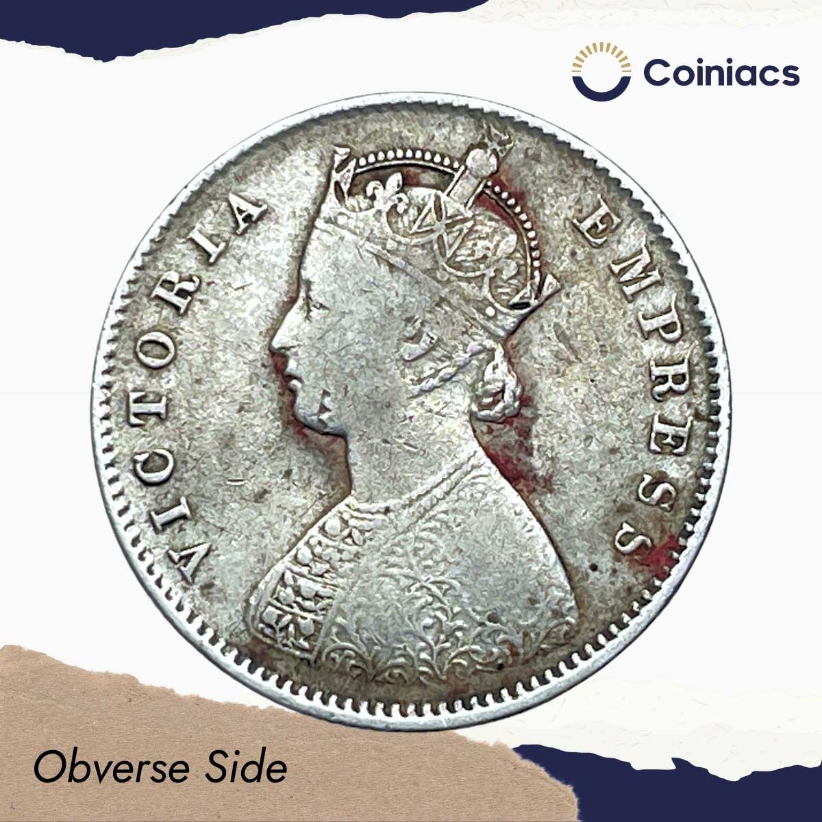 Scarce Half Rupee Victoria Empress 1889 C incused Calcutta Mint (Obv A, Rev I) Silver Coin, British India Uniform Coinage, Collectible. - Image 2