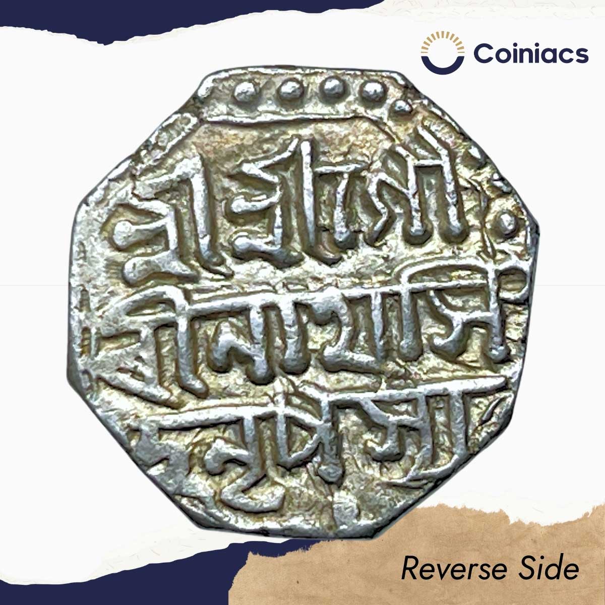 Rare Half Rupee Gaurinatha Simha (Suhitpangpha) (Reign - 1780-1796 CE) Silver Coin, Ahom Kingdom of Assam, Collectible. - Image 3