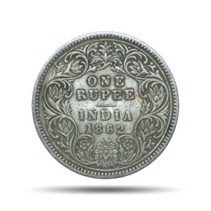 One Rupee Victoria Queen 1862 Silver Coin, British India Uniform Coinage, Collectible.