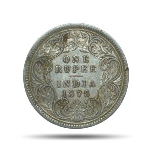 One Rupee Victoria Empress 1878 CE (Obv AI, Rev I) Calcutta Mint Silver Coin, British India Uniform Coinage, Collectible.