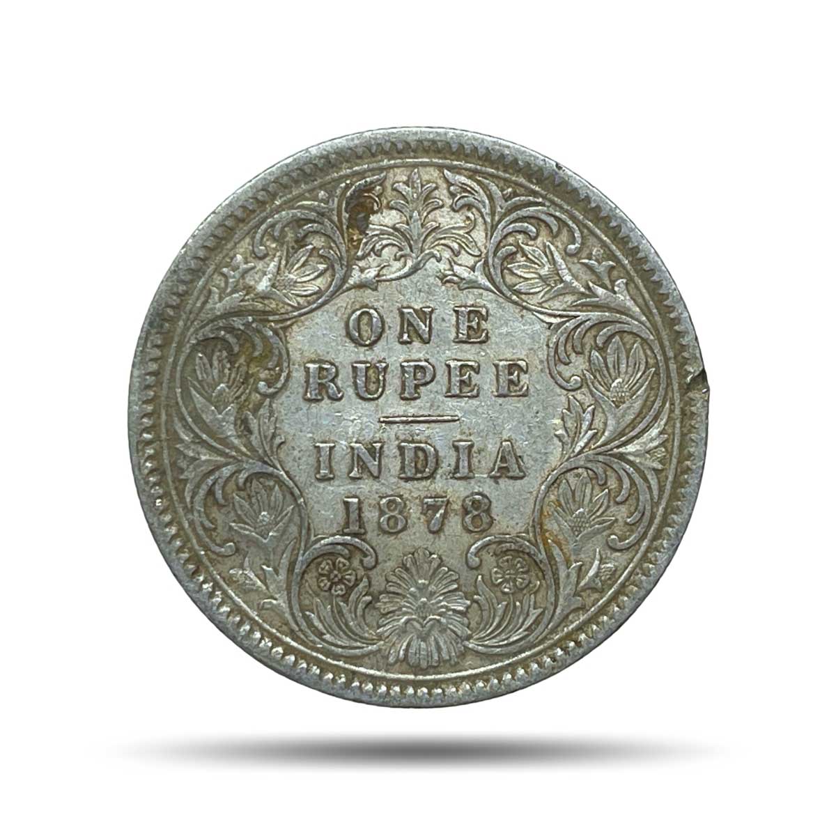 One Rupee Victoria Empress 1878 CE (Obv AI, Rev I) Calcutta Mint Silver Coin, British India Uniform Coinage, Collectible.