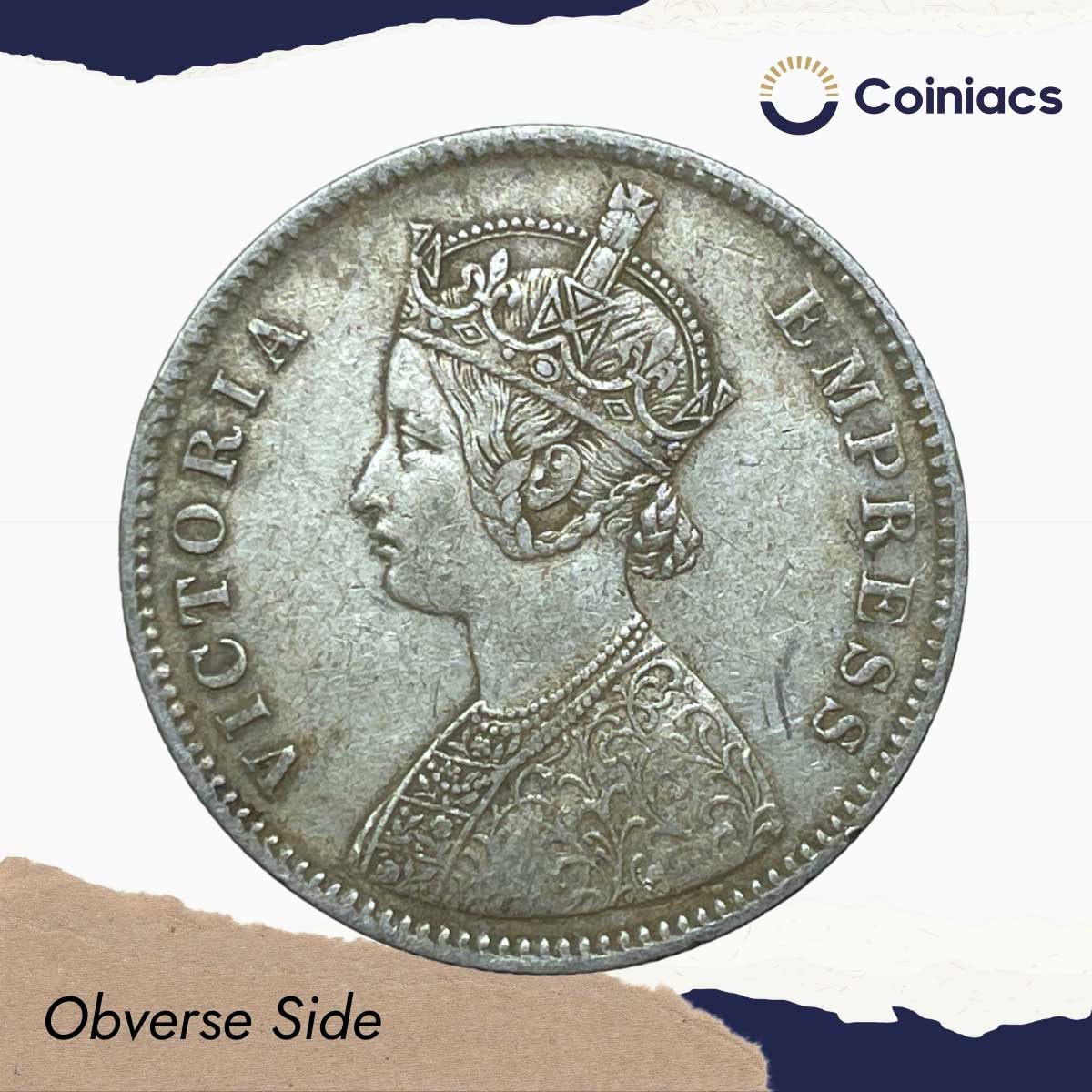 One Rupee Victoria Empress 1878 CE (Obv AI, Rev I) Calcutta Mint Silver Coin, British India Uniform Coinage, Collectible. - Image 2