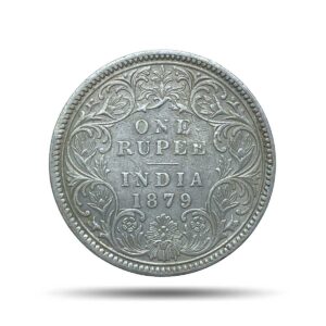 One Rupee Victoria Empress 1879 CE (Obv AI, Rev I) 'C' Incused Calcutta Mint Silver Coin, British India Uniform Coinage, Collectible.