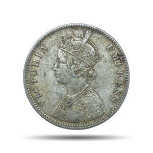 One Rupee Victoria Empress 1879 CE (Obv AI, Rev I) 'C' Incused Calcutta Mint Silver Coin, British India Uniform Coinage, Collectible.