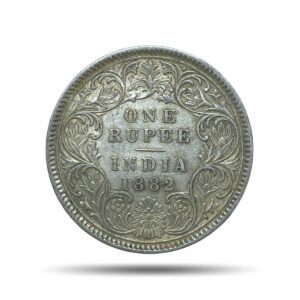 One Rupee Victoria Empress 1882 CE (Obv AI, Rev I) 'C' Incused Calcutta Mint Silver Coin, British India Uniform Coinage, Collectible.