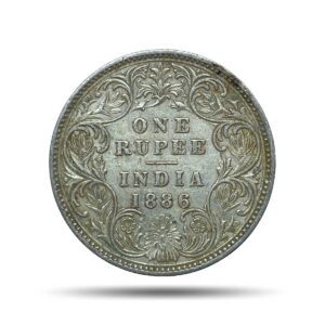 One Rupee Victoria Empress 1886 CE (Obv C2, Rev I) 'B' Incused Bombay Mint Silver Coin, British India Uniform Coinage, Collectible.