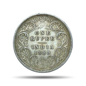 One Rupee Victoria Empress 1889 CE (Obv C3, Rev I(i)) 'C' Incused Calcutta Mint Silver Coin, British India Uniform Coinage, Collectible.