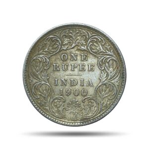 One Rupee Victoria Empress 1900 CE (Obv C3, Rev I(i)) 'C' Incused Calcutta Mint Silver Coin, British India Uniform Coinage, Collectible.