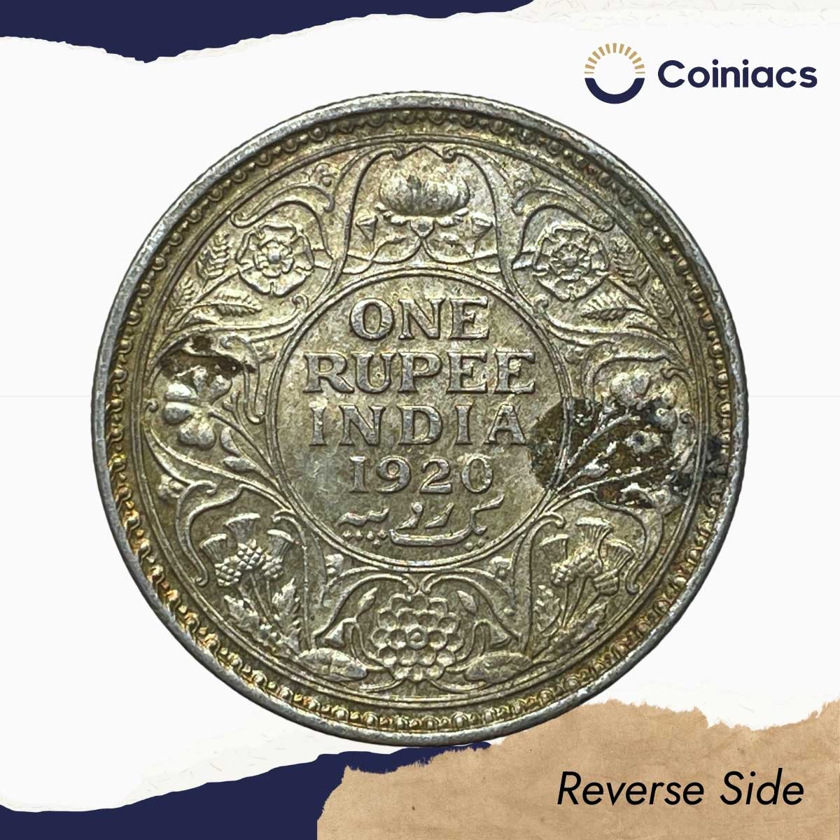 One Rupee George V 1920 CE Calcutta Mint 11.6 gms Silver coin, British India Uniform Coinage, AUNC. - Image 3