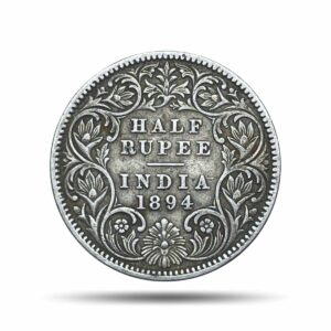 Scarce Half Rupee Victoria Empress 1894 C incused Calcutta Mint Silver Coin, British India Uniform Coinage, Collectible.
