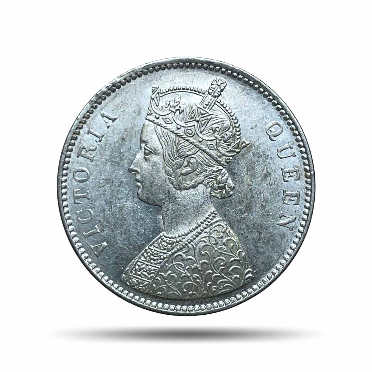 Scarce One Rupee Victoria Queen 1862 '4 Dots' Silver Coin, British India Uniform Coinage, UNC.