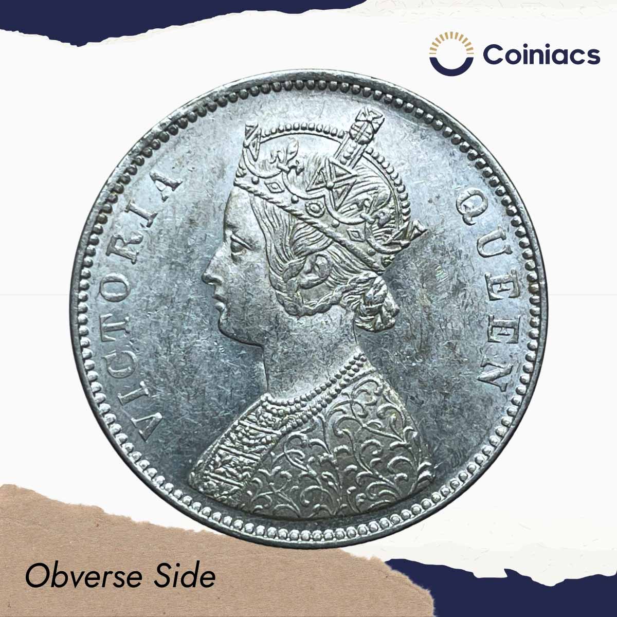 Scarce One Rupee Victoria Queen 1862 '4 Dots' Silver Coin, British India Uniform Coinage, UNC. - Image 2