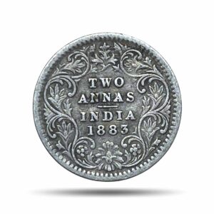 Two Annas Victoria Empress 1883 Calcutta Mint ('C' incuse) Silver Coin, British India Uniform Coinage, Collectable.