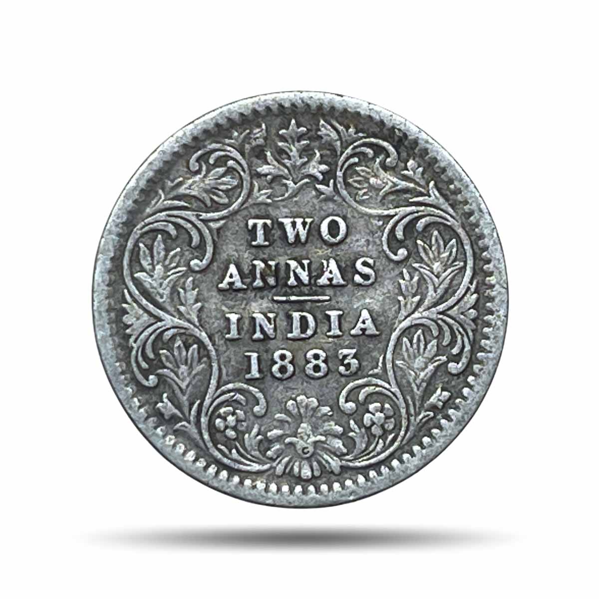 Two Annas Victoria Empress 1883 Calcutta Mint ('C' incuse) Silver Coin, British India Uniform Coinage, Collectable.
