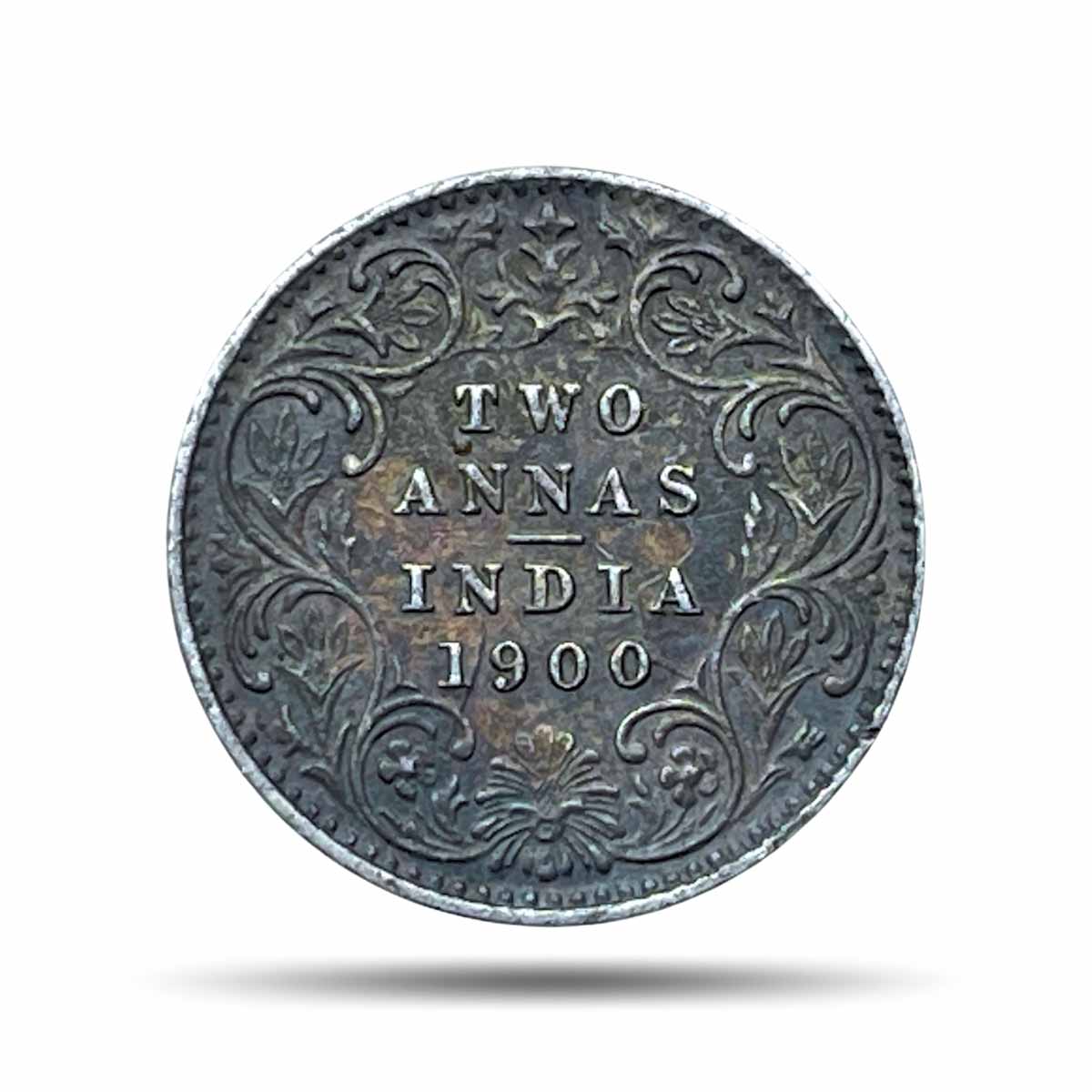 Two Annas Victoria Empress 1900 Calcutta Mint 'C' Incused (Obv B, Rev II) Silver Coin, British India Uniform Coinage, XF.