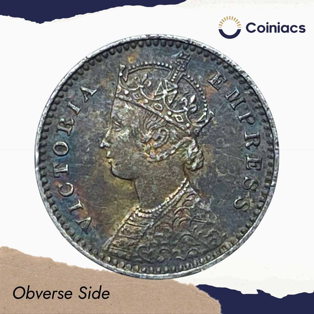 Two Annas Victoria Empress 1900 Calcutta Mint 'C' Incused (Obv B, Rev II) Silver Coin, British India Uniform Coinage, XF. - Image 2