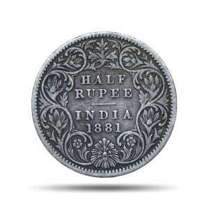 Scarce Half Rupee Victoria Empress 1881 'C' incused Calcutta Mint (Obv A, Rev I) Silver Coin, British India Uniform Coinage, Collectible.