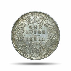 One Rupee Victoria Empress 1900 CE (Obv C3, Rev I(i)) 'C' Incused Calcutta Mint Silver Coin, British India Uniform Coinage, Collectible.