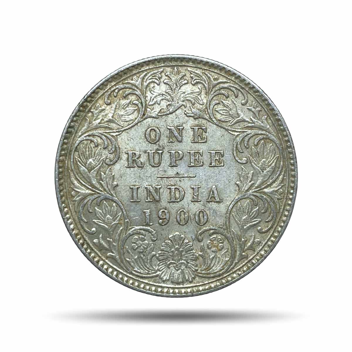One Rupee Victoria Empress 1900 CE (Obv C3, Rev I(i)) 'C' Incused Calcutta Mint Silver Coin, British India Uniform Coinage, Collectible.