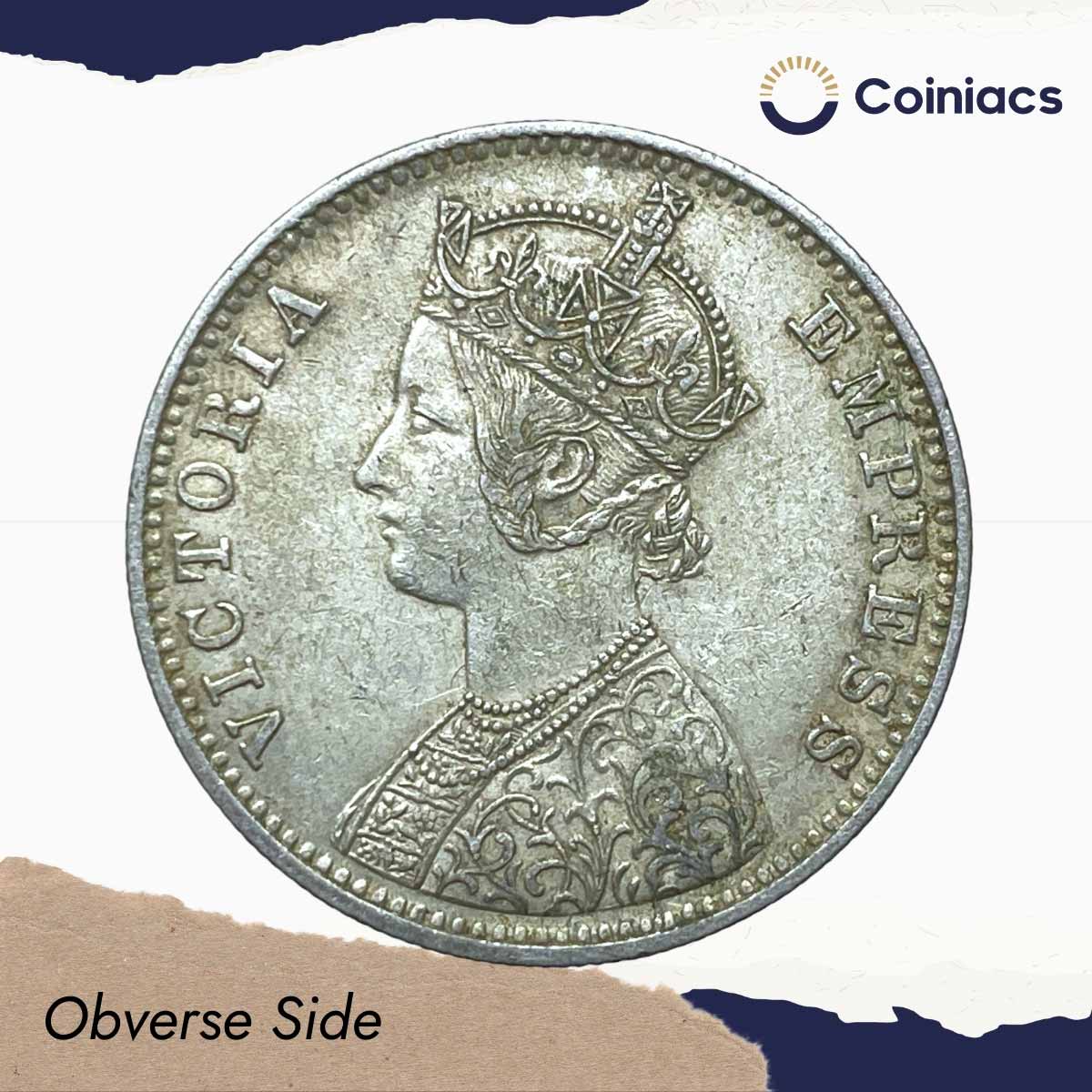 One Rupee Victoria Empress 1900 CE (Obv C3, Rev I(i)) 'C' Incused Calcutta Mint Silver Coin, British India Uniform Coinage, Collectible. - Image 2