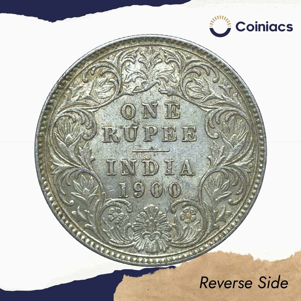 One Rupee Victoria Empress 1900 CE (Obv C3, Rev I(i)) 'C' Incused Calcutta Mint Silver Coin, British India Uniform Coinage, Collectible. - Image 3