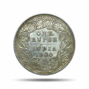 One Rupee Victoria Empress 1900 CE (Obv C3, Rev I(i)) 'C' Incused Calcutta Mint Silver Coin, British India Uniform Coinage, Collectible.
