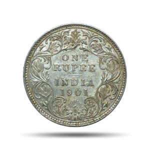 One Rupee Victoria Empress 1901 Bombay Mint 'B' incuse 11.6 gms Silver Coin, British India Uniform Coinage, XF.