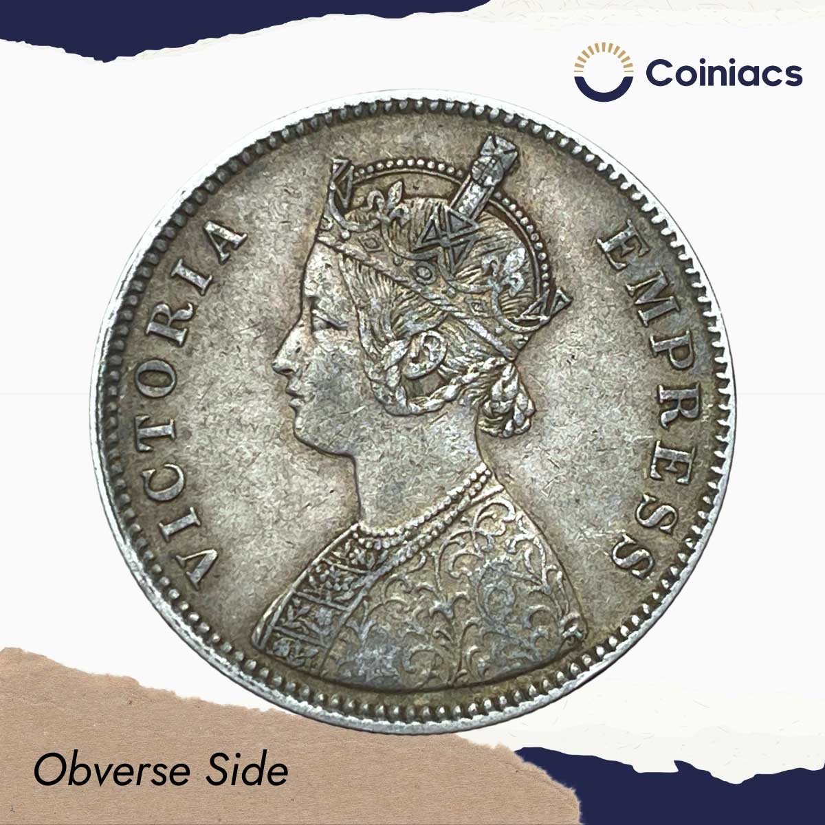 Rare One Rupee Mangal Singh INO Victoria Empress 1882 CE Silver Coin, Princely State of Alwar Coinage, XF. (Maharao Rajah Sawai Mangal Singh Bahadur). - Image 2