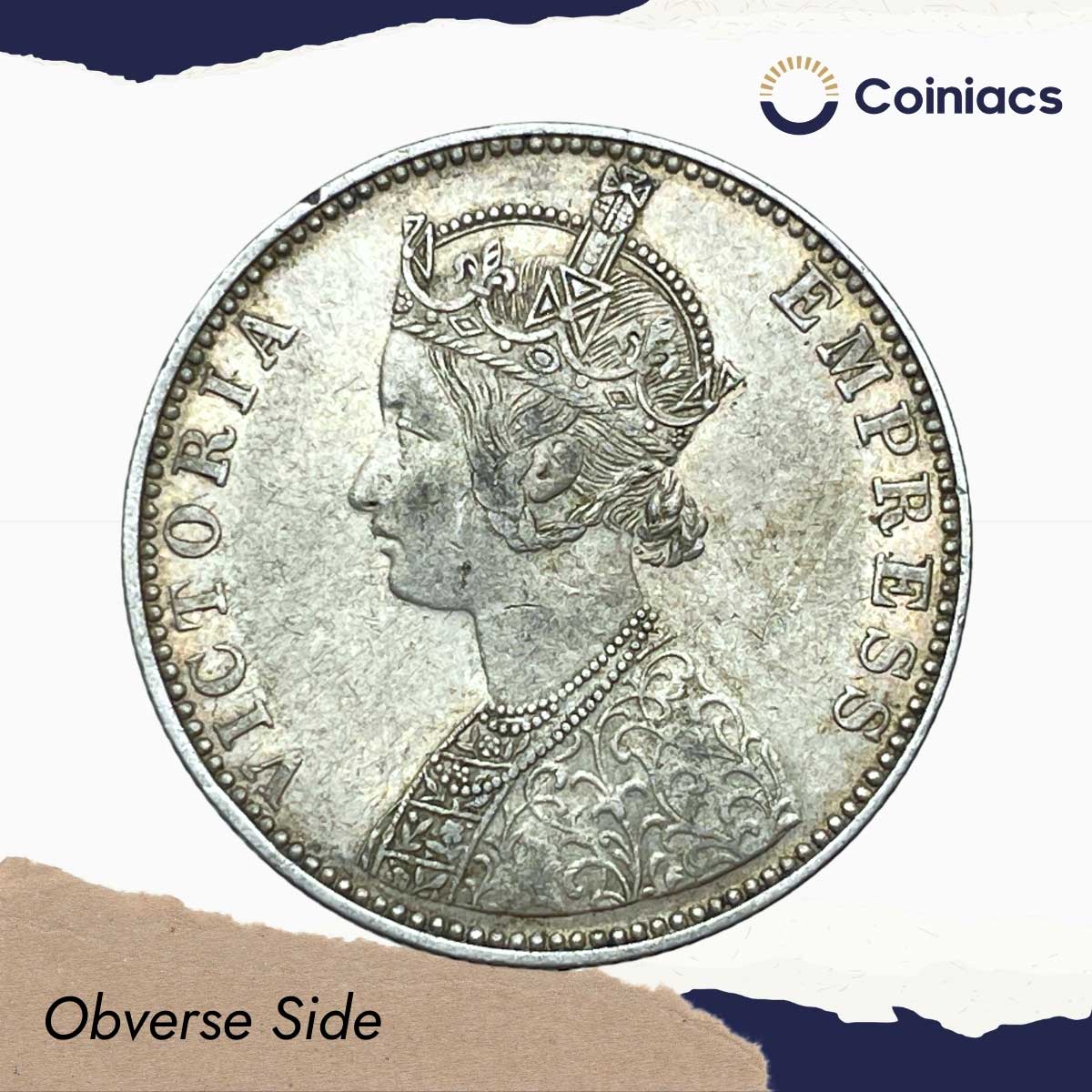 Scarce One Rupee Ganga Singh Bahadur INO Victoria Empress 1892 CE Silver coin, Princely State of Bikanir (Bikaner), XF. - Image 2