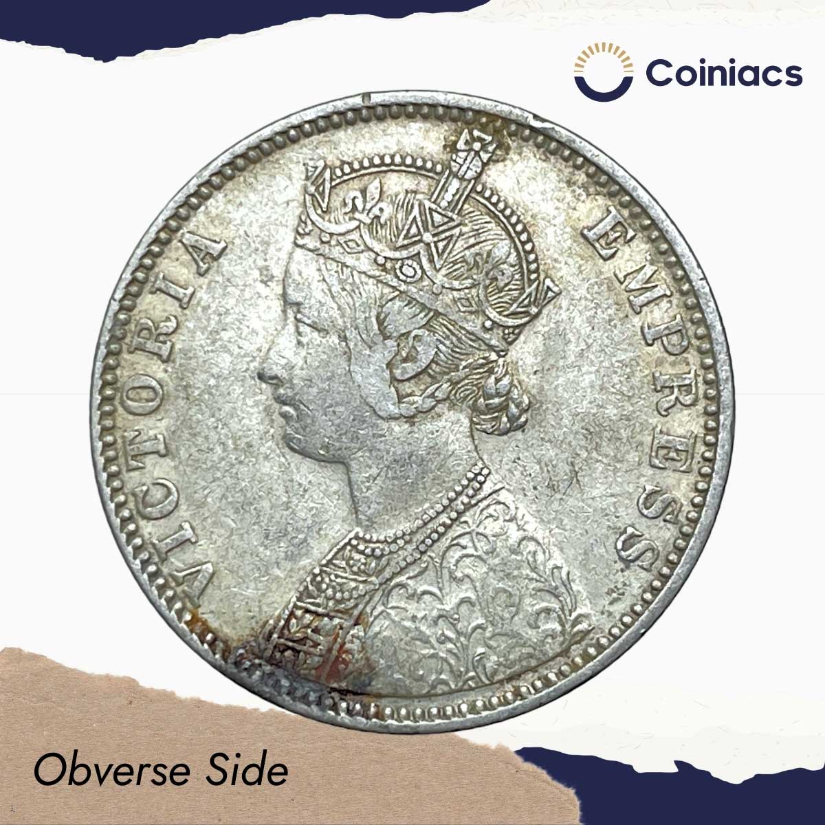 One Rupee Victoria Empress 1900 'B' Incuse Bombay Mint (Obv C2, Rev I(ii)) 11.6 gms Silver Coin, British India Uniform Coinage, Collectible. - Image 2
