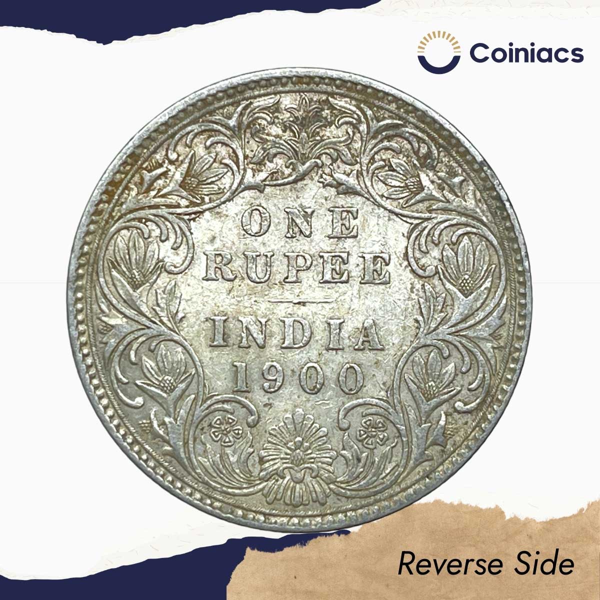 One Rupee Victoria Empress 1900 'B' Incuse Bombay Mint (Obv C2, Rev I(ii)) 11.6 gms Silver Coin, British India Uniform Coinage, Collectible. - Image 3