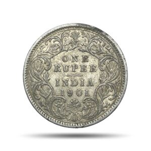 One Rupee Victoria Empress 1901 CE (Obv C3, Rev I(i)) 'C' Incused Calcutta Mint Silver Coin, British India Uniform Coinage, Collectible.