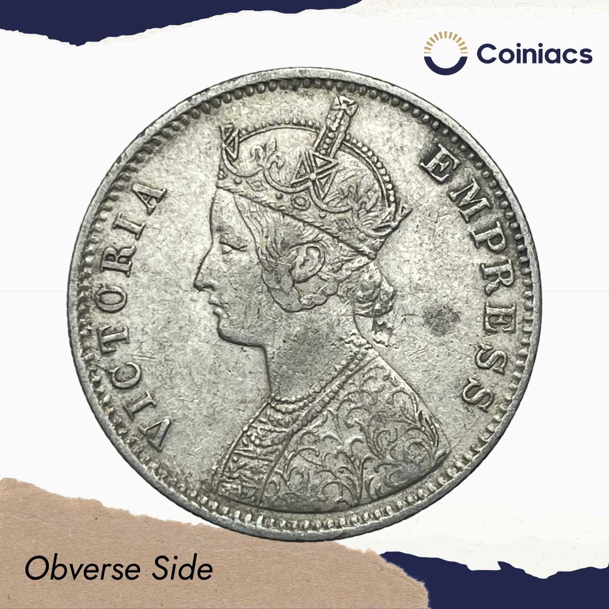 One Rupee Victoria Empress 1901 CE (Obv C3, Rev I(i)) 'C' Incused Calcutta Mint Silver Coin, British India Uniform Coinage, Collectible. - Image 2