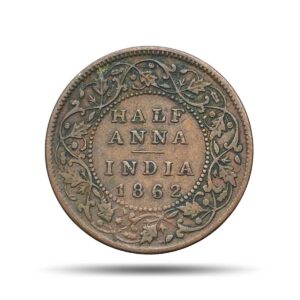 Scarce Half Anna Victoria Queen 1862 Copper Coin, British India Uniform Coinage, Collectable.