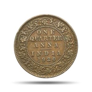 Quarter Anna George V King Emperor 1920 Calcutta Mint Bronze Coin, British India Uniform Coinage, Collectible.