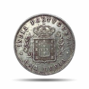 Uma Rupia (1 Rupia) Luiz I 1882 CE Silver coin, Portuguese India (India Portugueza), XF+