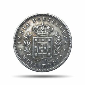 Meia Rupia (1/2 Rupee) Luiz I 1881 CE Silver coin, Portuguese India (India Portugueza), Collectible.